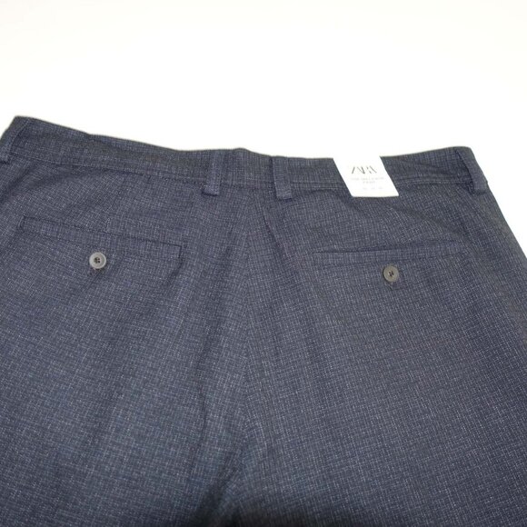 Zara Men's Melange Slim Stretch Pants 38 x 28 NWT Navy Blue Flat Front Slacks - Picture 6 of 8